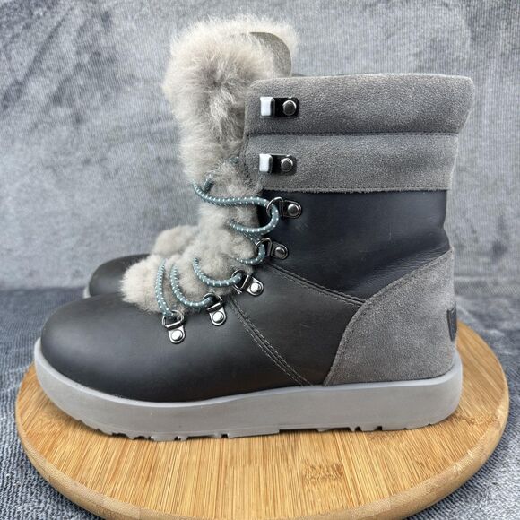 UGG Boots Womens Size 8 Gray Black Shearling Lined Lace Up Vibram Arctic Grip - Picture 4 of 11